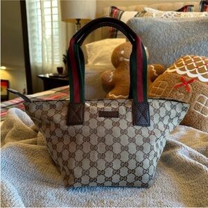 Gucci Beige GG Canvas Mini Tote with Web Stripe Handles